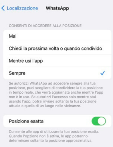 Permessi Whatsapp su Iphone 