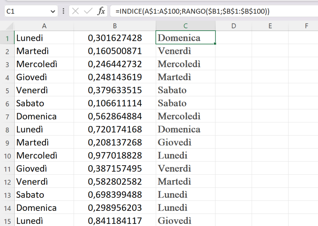 Sorteggiare excel